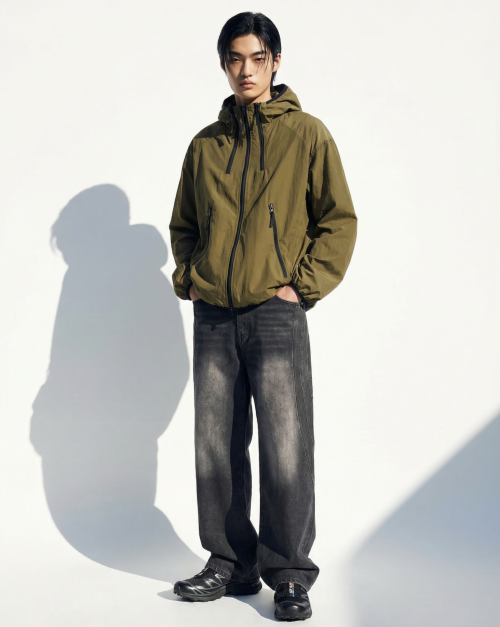 Three-Way Hooded Zip-Up Wind Jacket_Black
