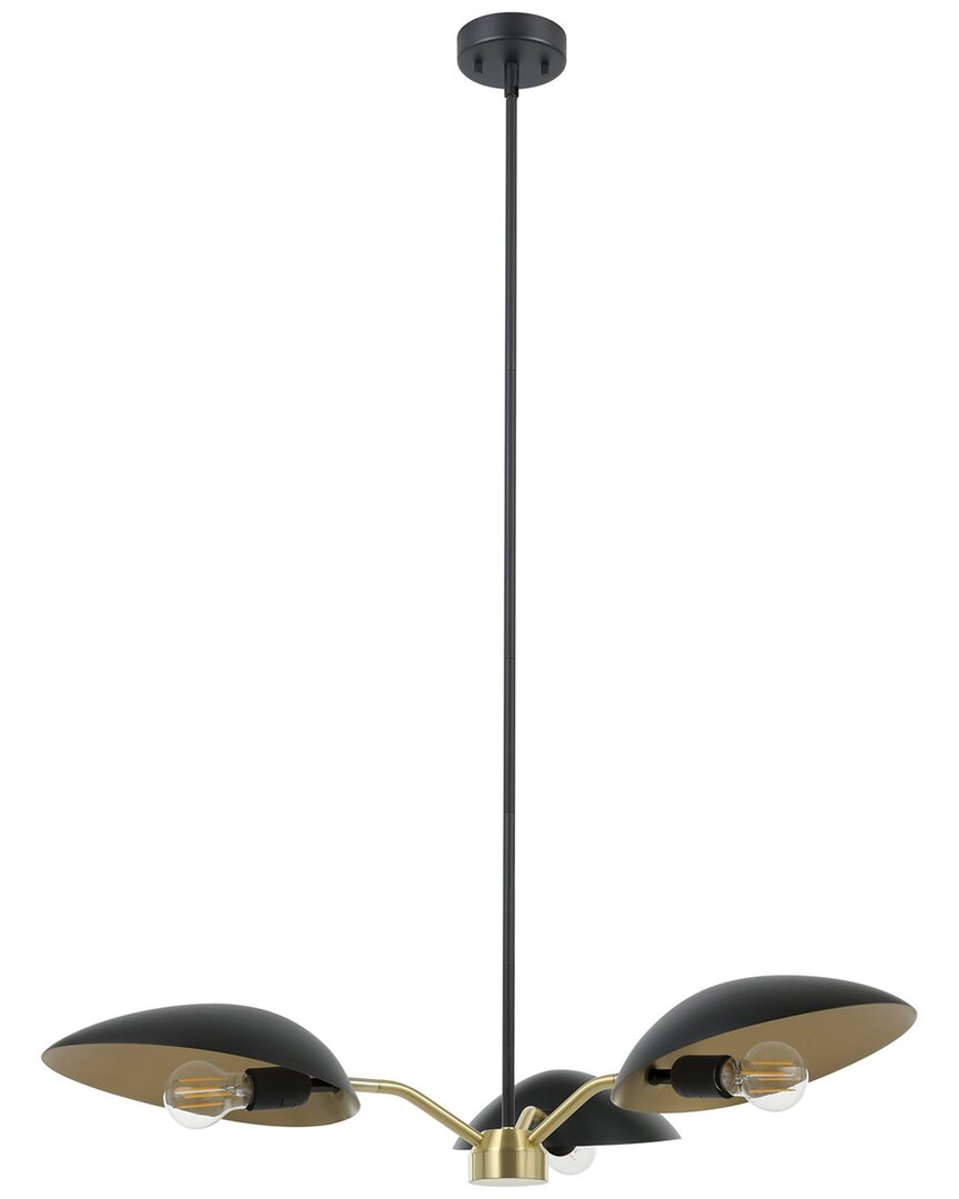 EGLO Lindmoor 3 Light Chandelier Black Finish with Brushed Brass Accents & Black Metal Shades