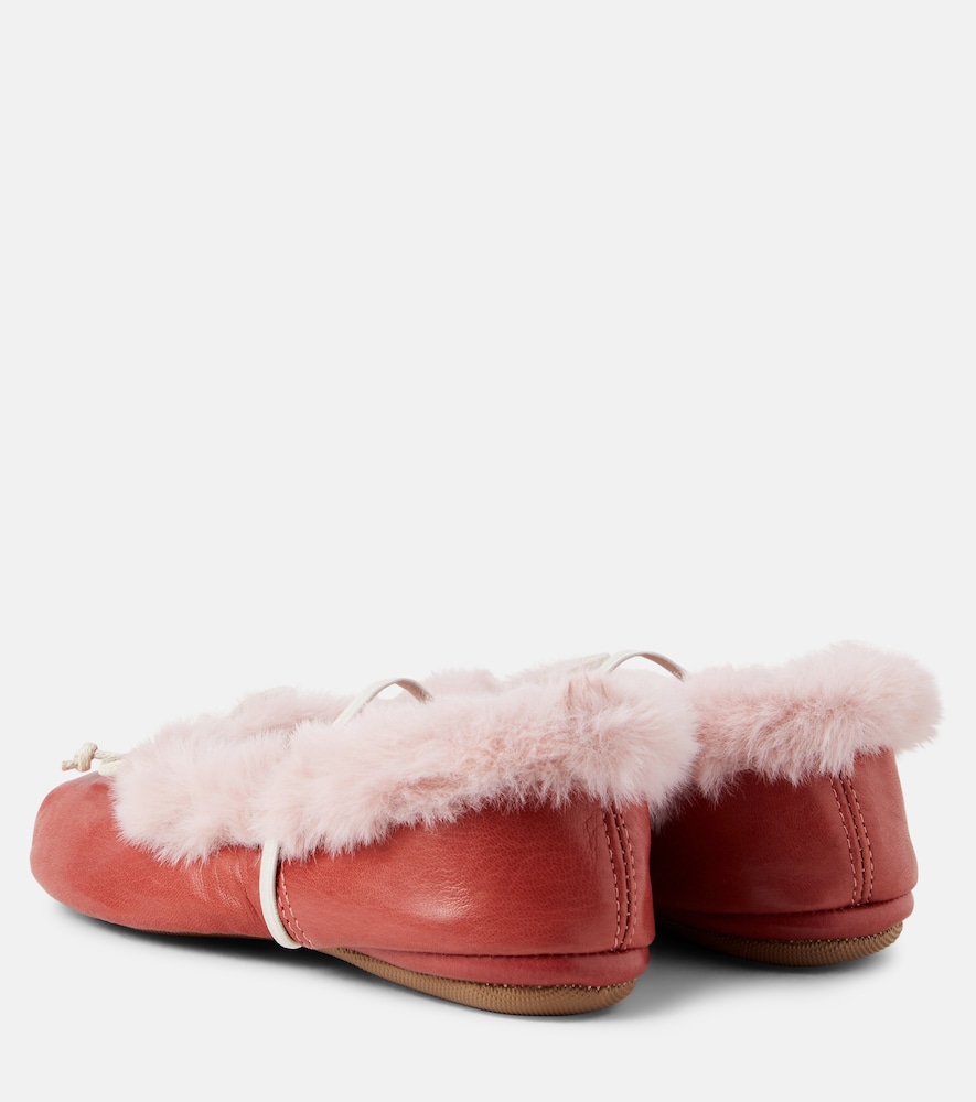 PèPè Shearling-trimmed leather ballet flats