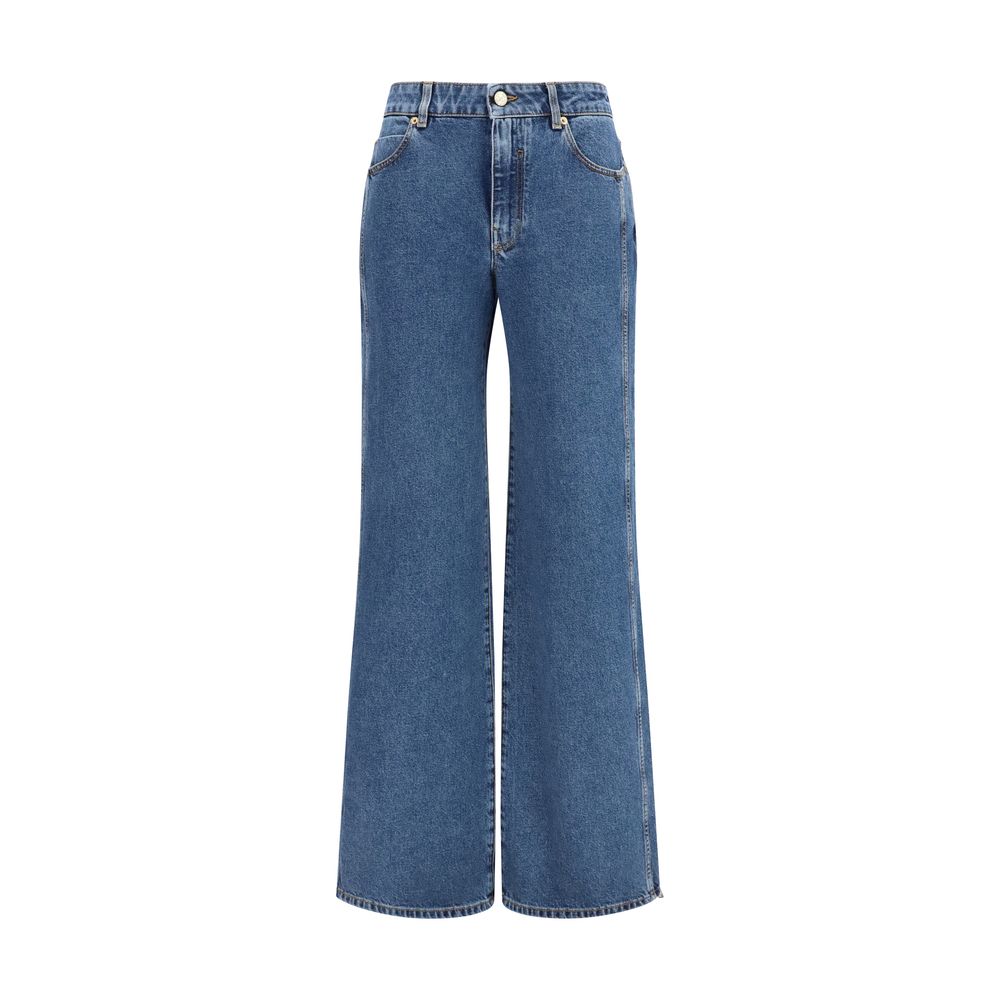 Wide-Leg High-Rise Cotton Jeans — Blue