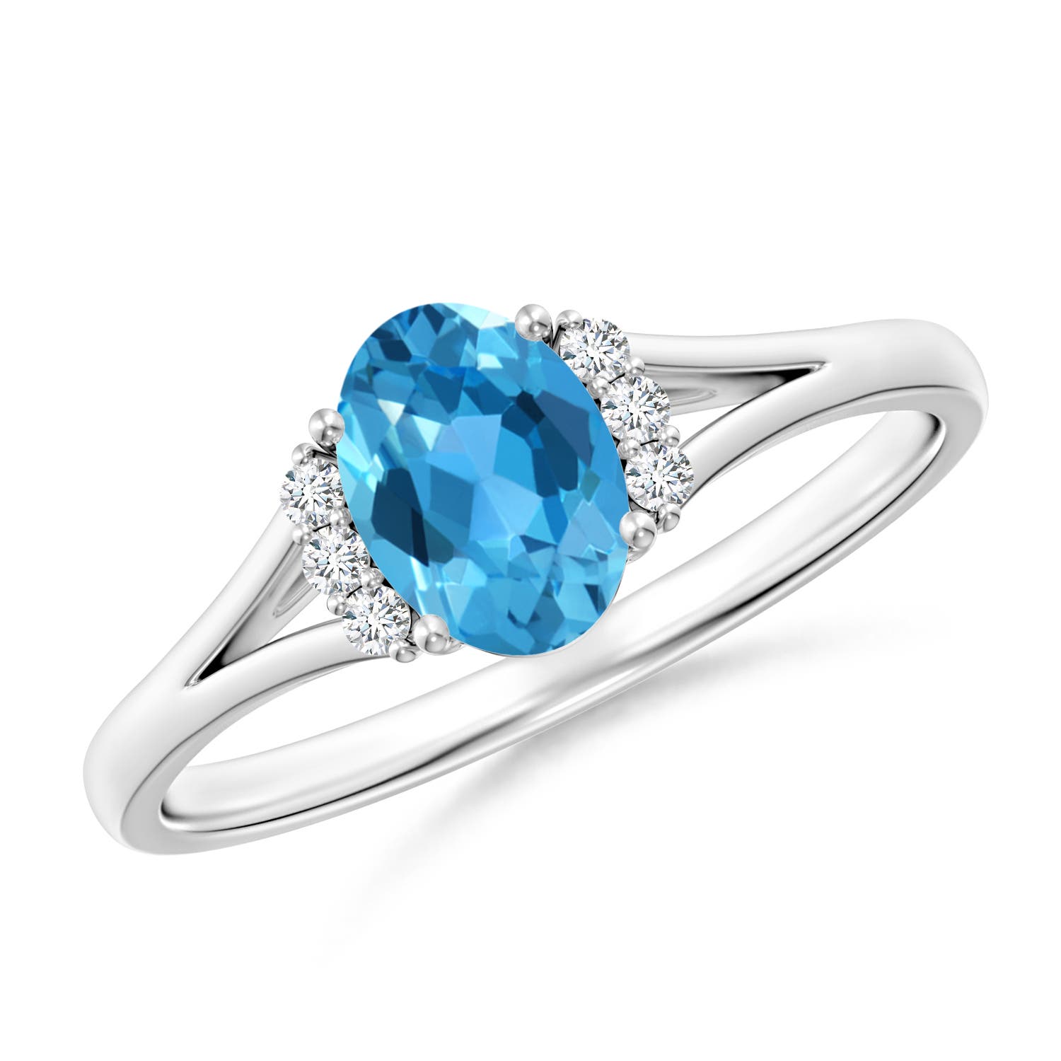 Angara 0.95 Carat Oval Swiss Blue Topaz with Round Diamond Collar Ring in Platinum