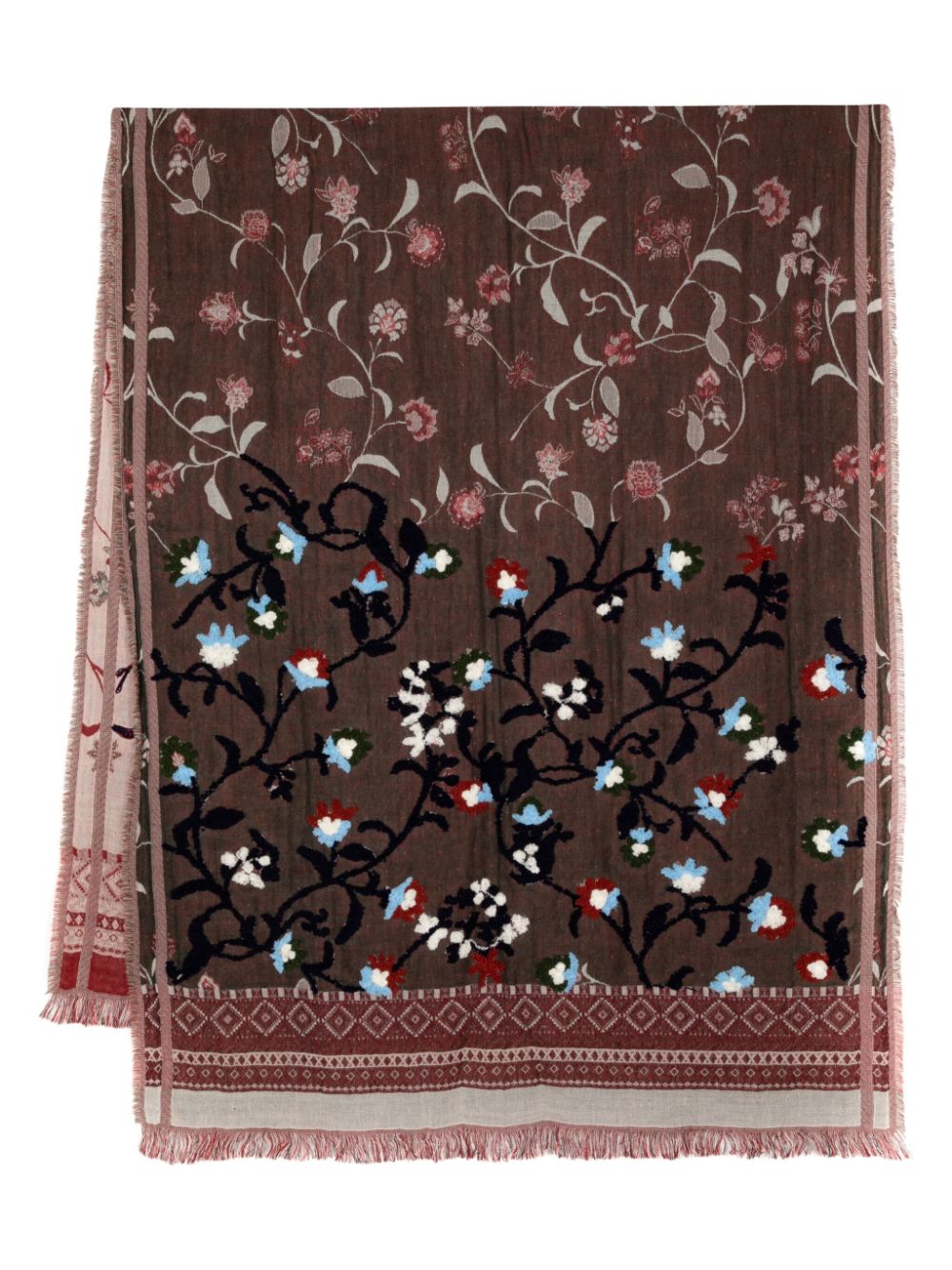 Floral-embroidered scarf - Pink