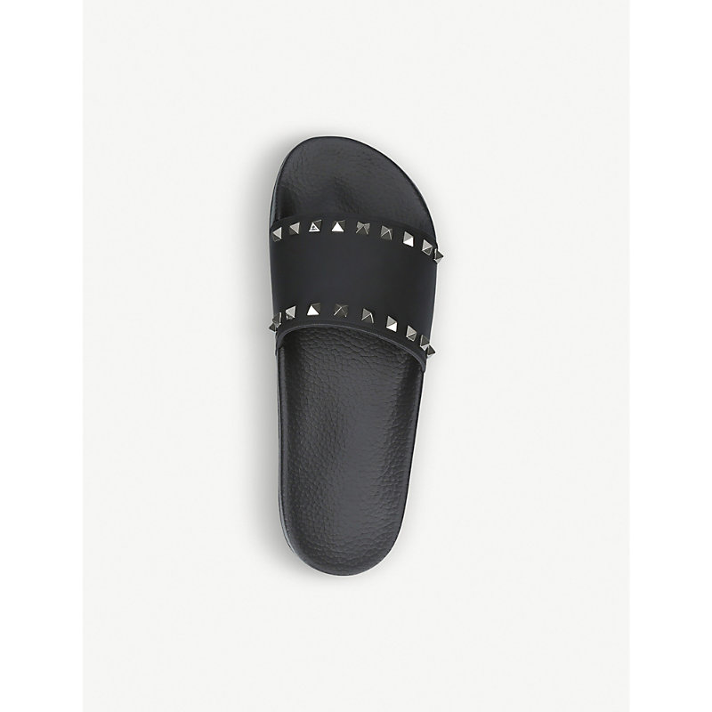 Mens Black Rockstud Rubber Pool Slider Sandals