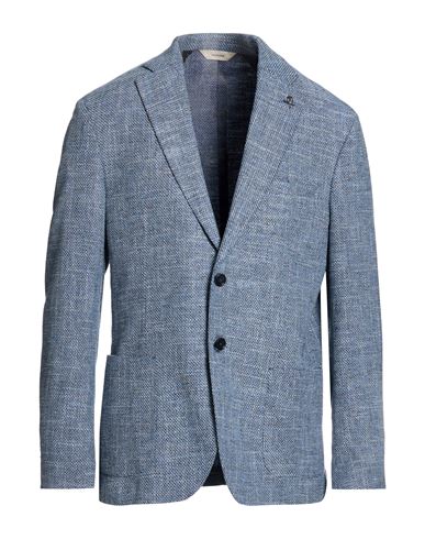 Man Blazer Slate blue Size 42 Cotton, Viscose, Linen, Elastane