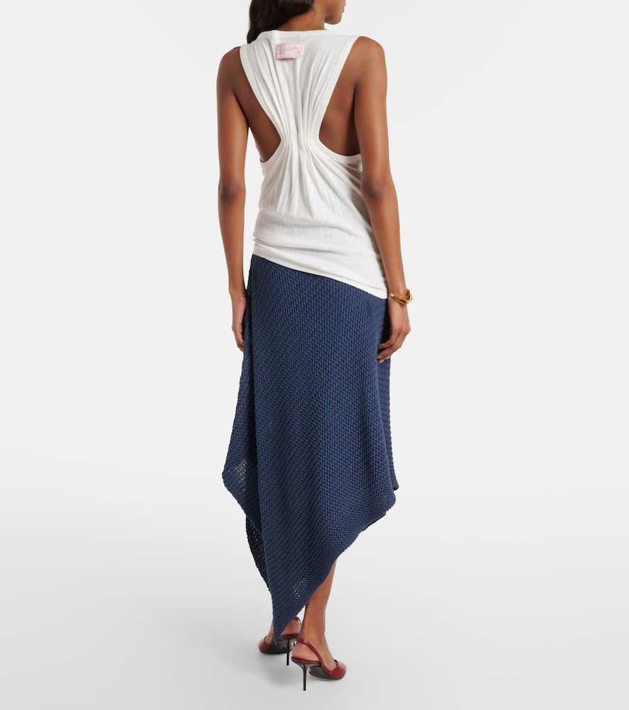 Draped knitted cotton-blend midi skirt
