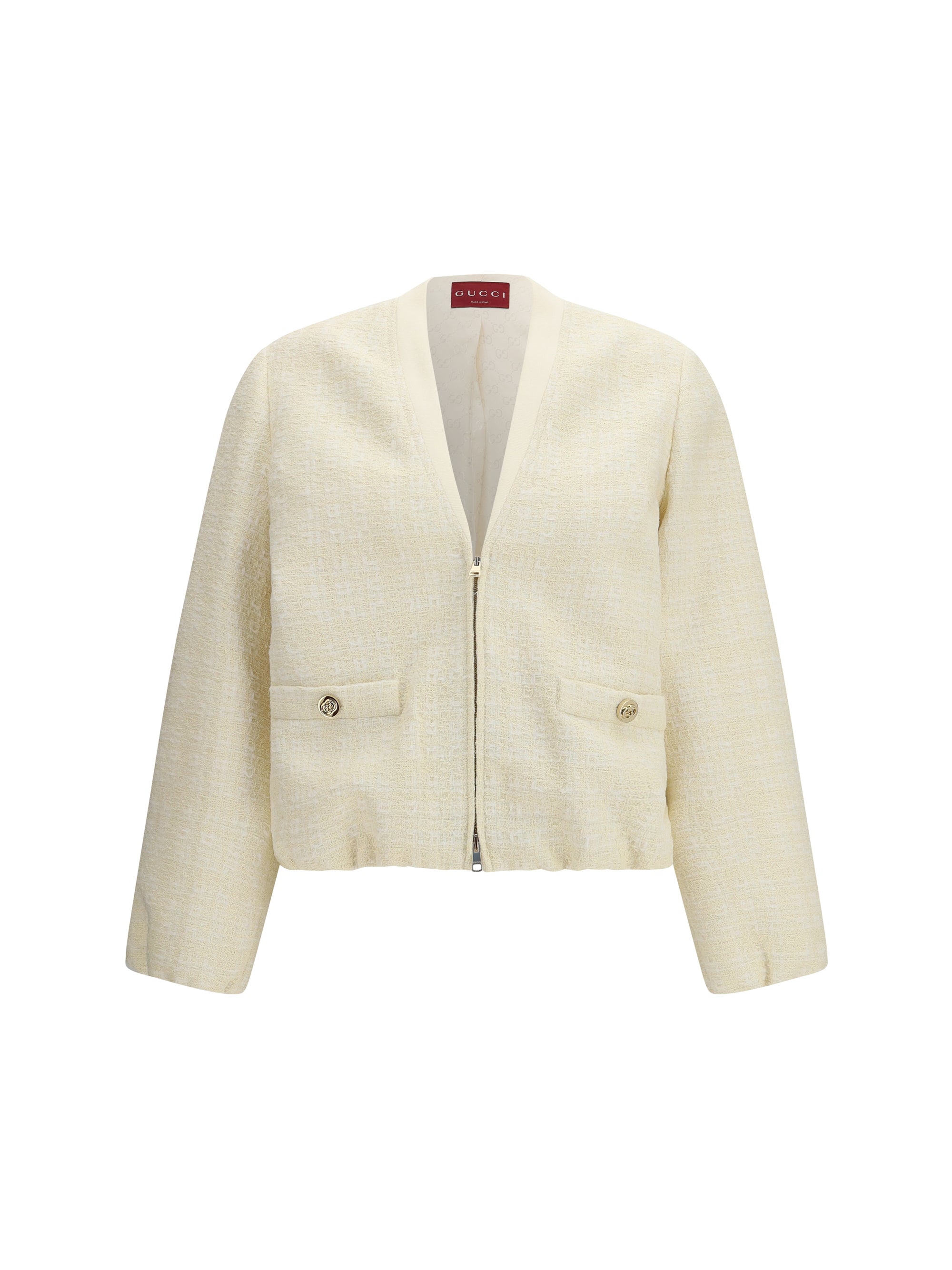 Tonal Check Tweed Blazer — Beige