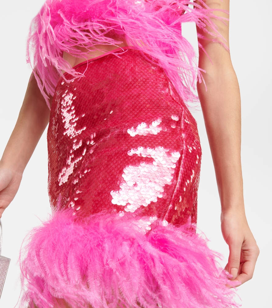 Sequined feather-trimmed miniskirt