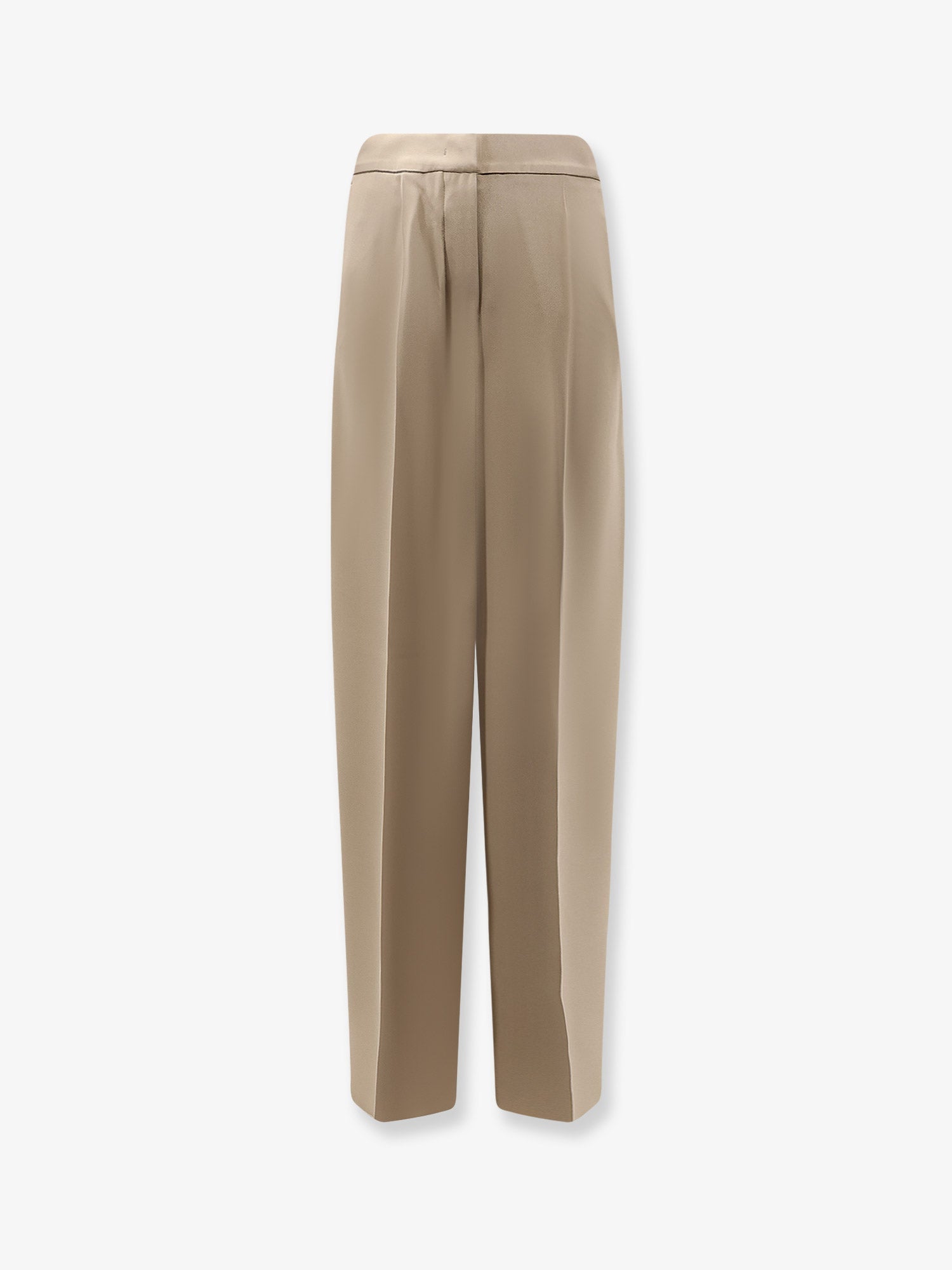 Wide-Leg Silk Trousers — Beige