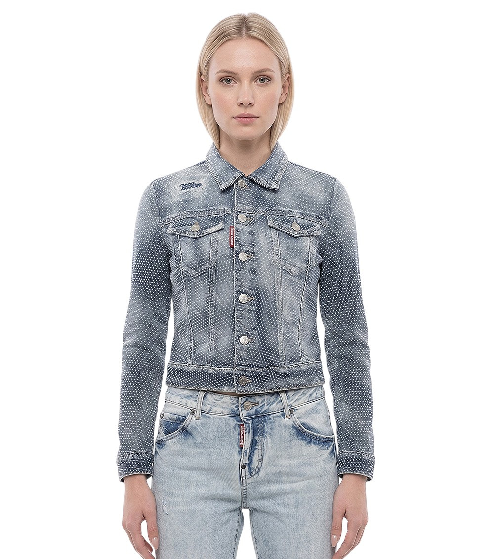Sky Blue Embellished Shirt Collar Jacket