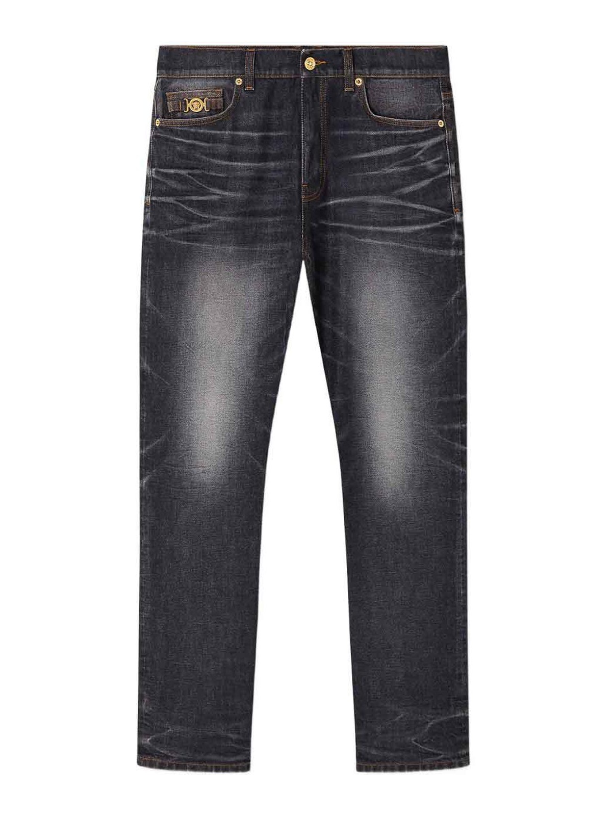 Faded Black Jeans With Medusa Detail