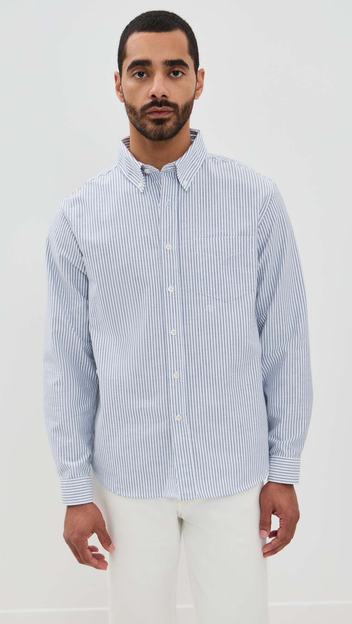 Knickerbocker Beefy Cotton Oxford Shirt Navy Stripe