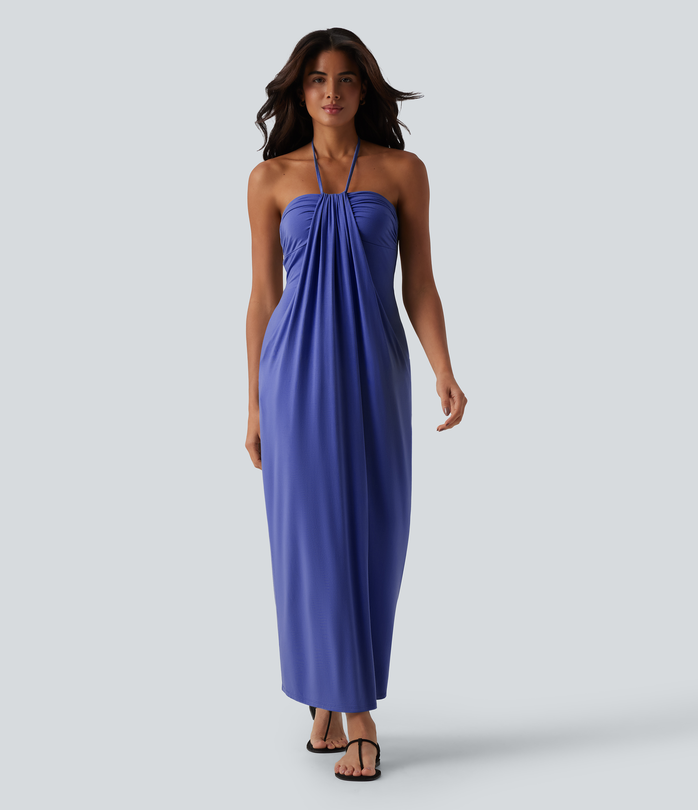 Halter Tie Back Maxi Dress with Pockets Casual Dress - Orchid Purple