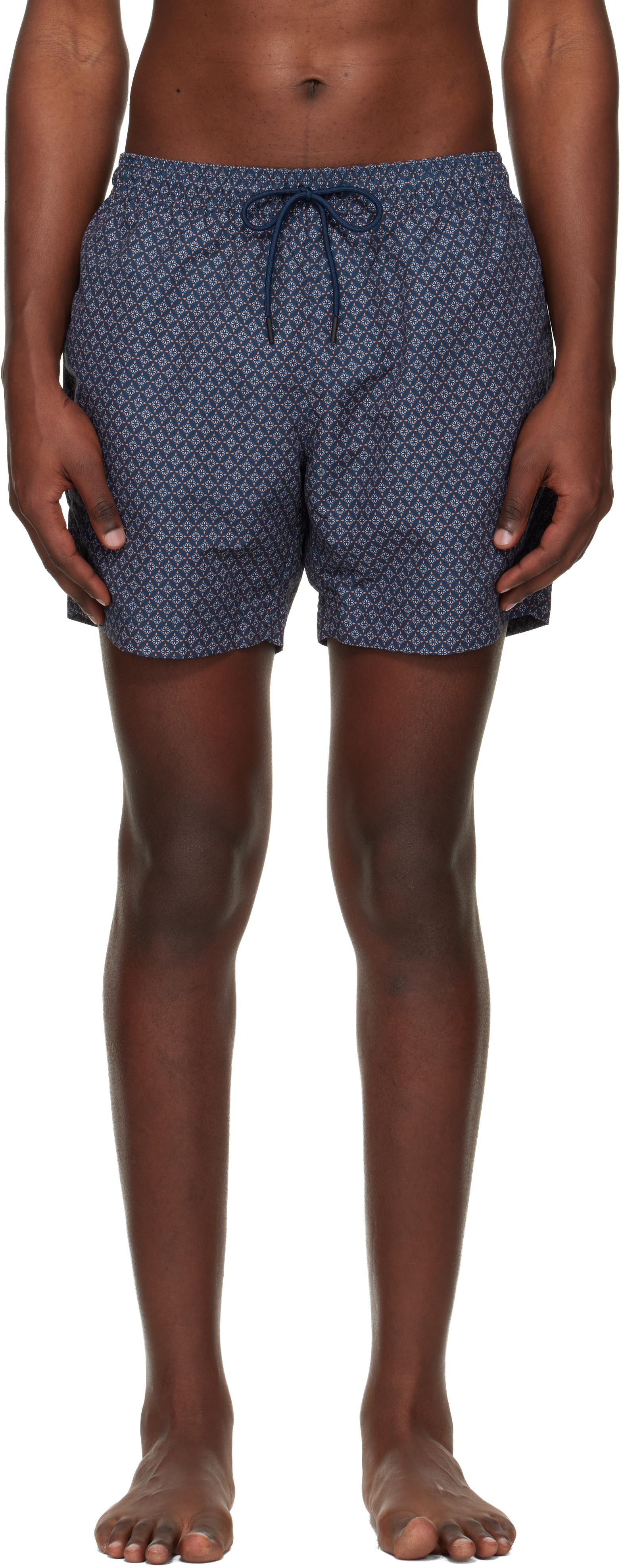 Navy & Orange Micro-Print Swim Shorts