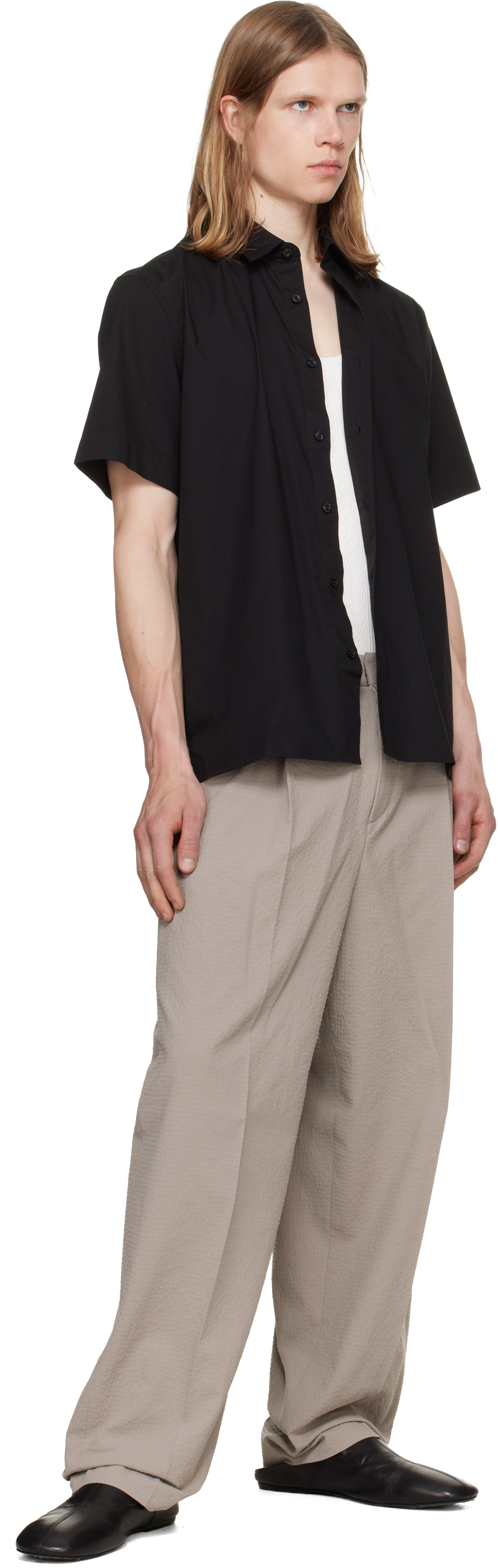 Beige Modern Fit Seersucker Trousers