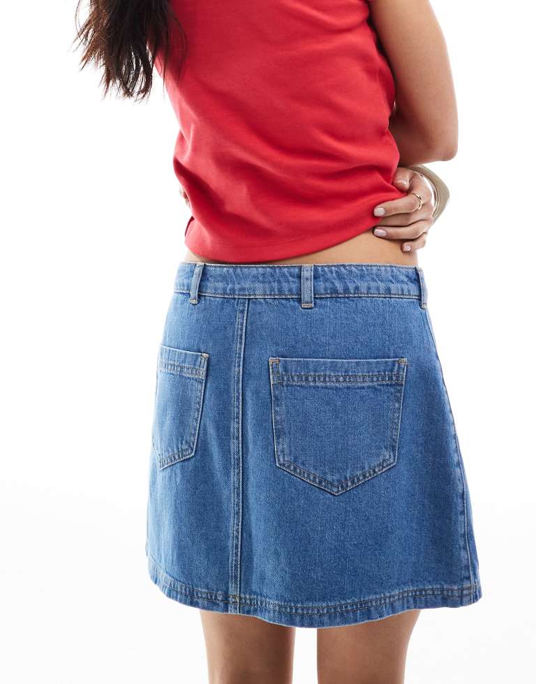 Miss Selfridge Womens a line denim mini skirt in mid wash - Blue