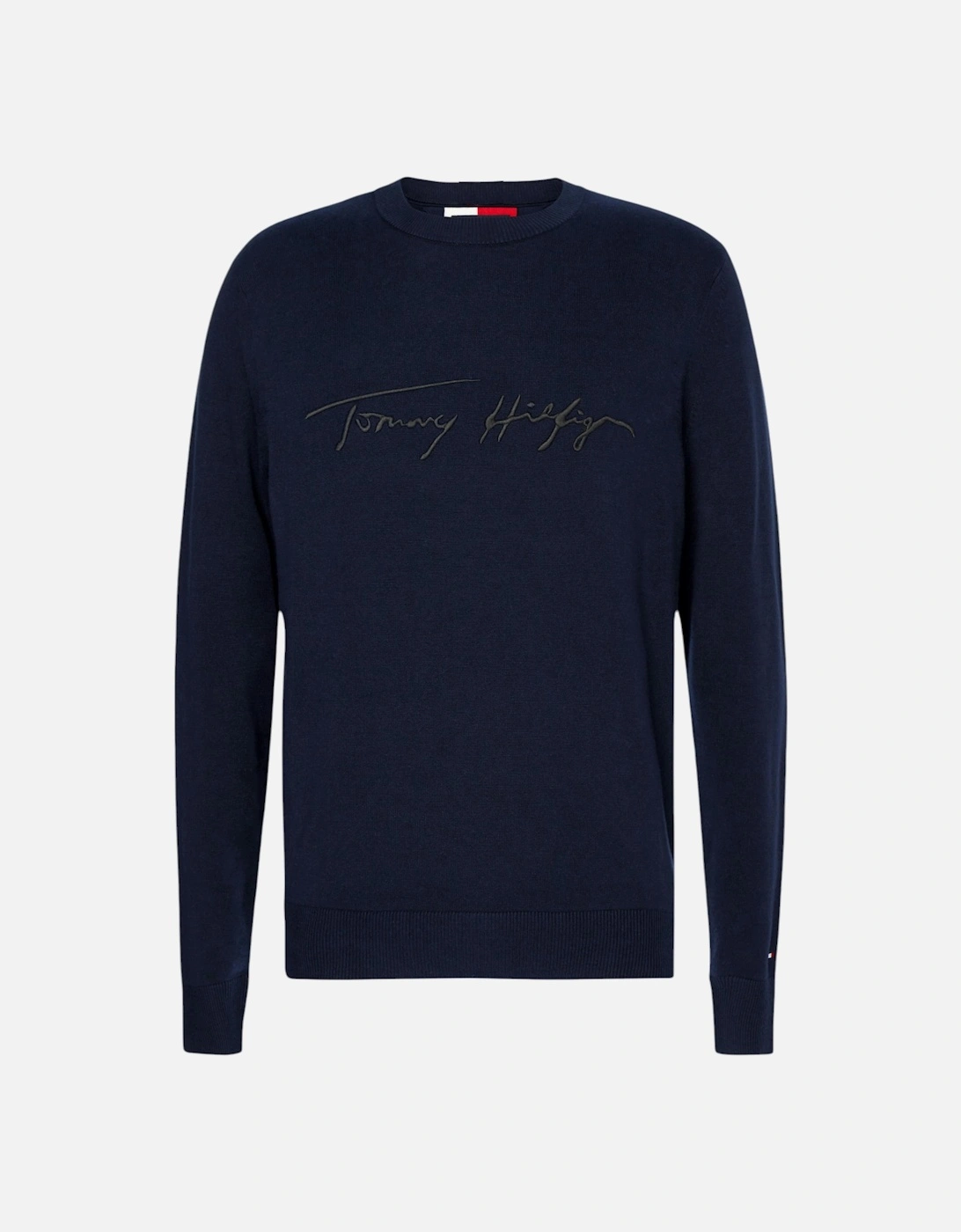 Men's TOMMY HILFIGER Mens Sweatshirt Signature Embossed Logo Fleece Pullover Crew Neck - Blue - Size: 44/Regular