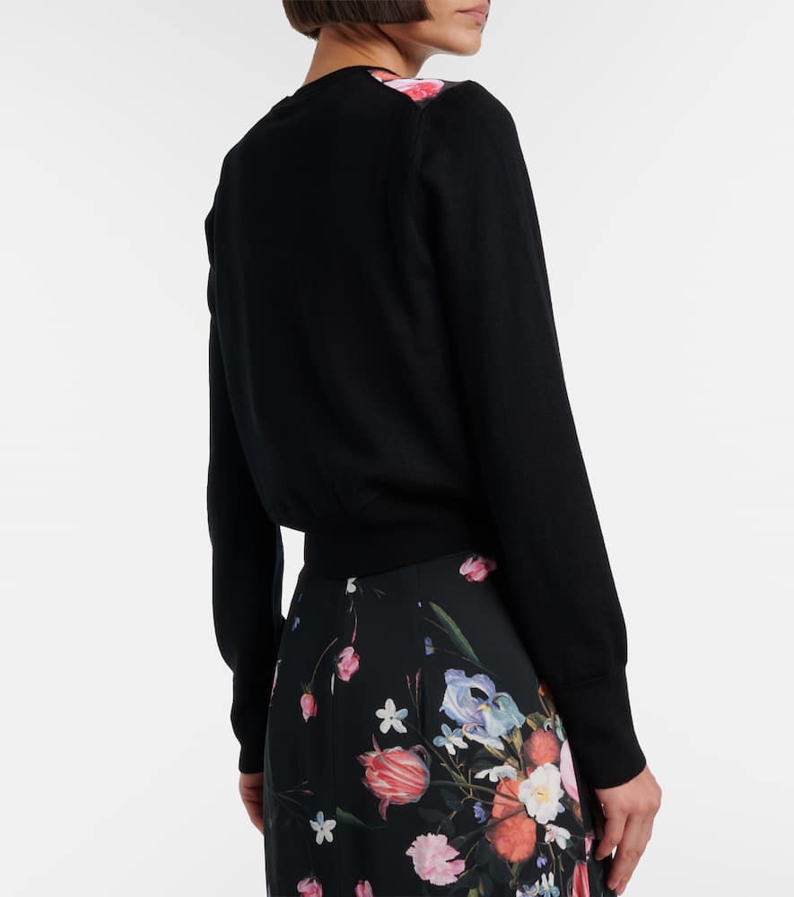 Floral printed cropped wool cardigan