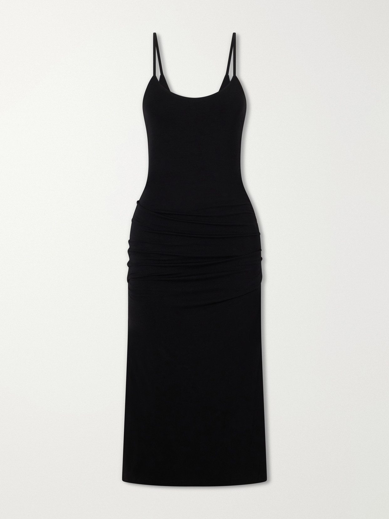 Ruched Stretch-jersey Midi Dress - Black