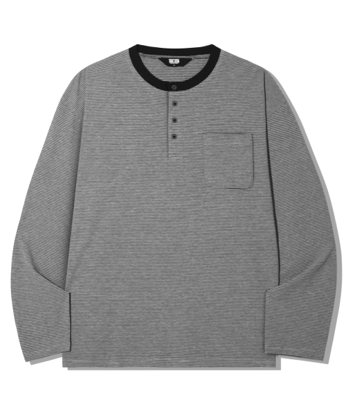 Thin Stripe Pocket Henry Neck Long Sleeve_4color