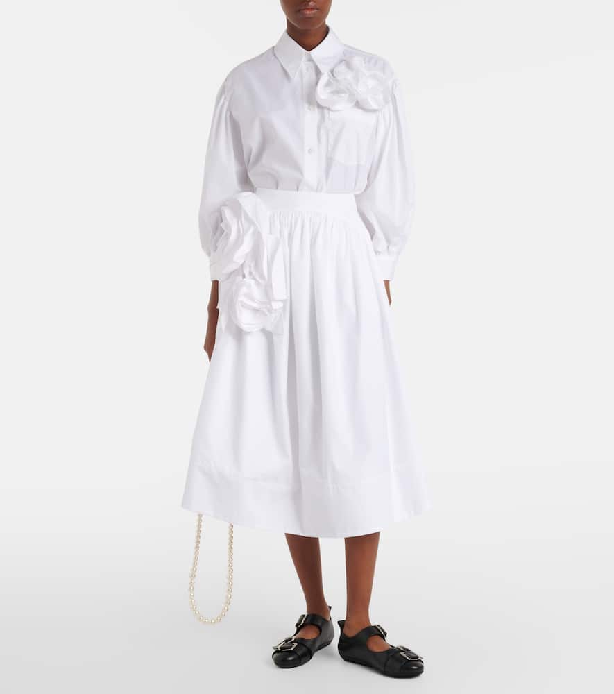Floral-appliqué cotton poplin midi skirt