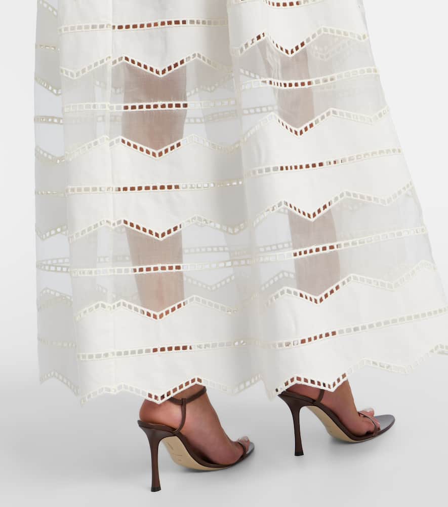 Belted organza-trimmed cotton maxi dress