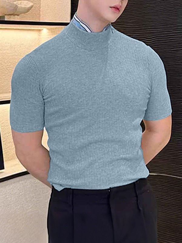 Men's Solid Color Textured Short Sleeve T-Shirt SKUL31926 - Blue / S
