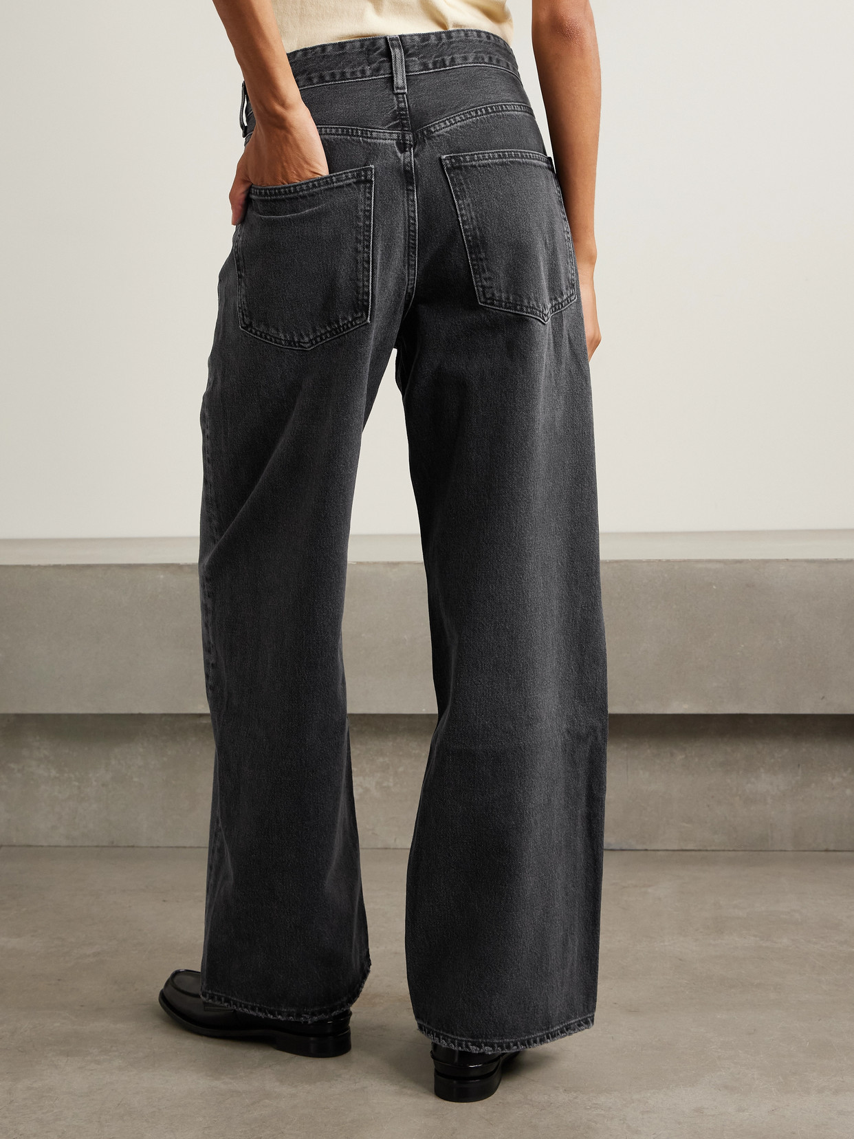 Vana Draped Low-rise Wide-leg Jeans - Black