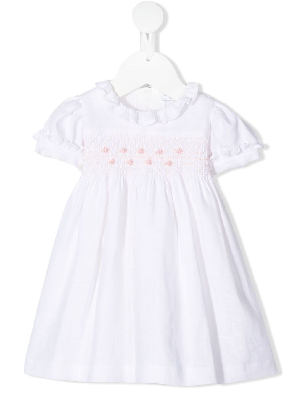 Ruffled-collar smocked dress - White
