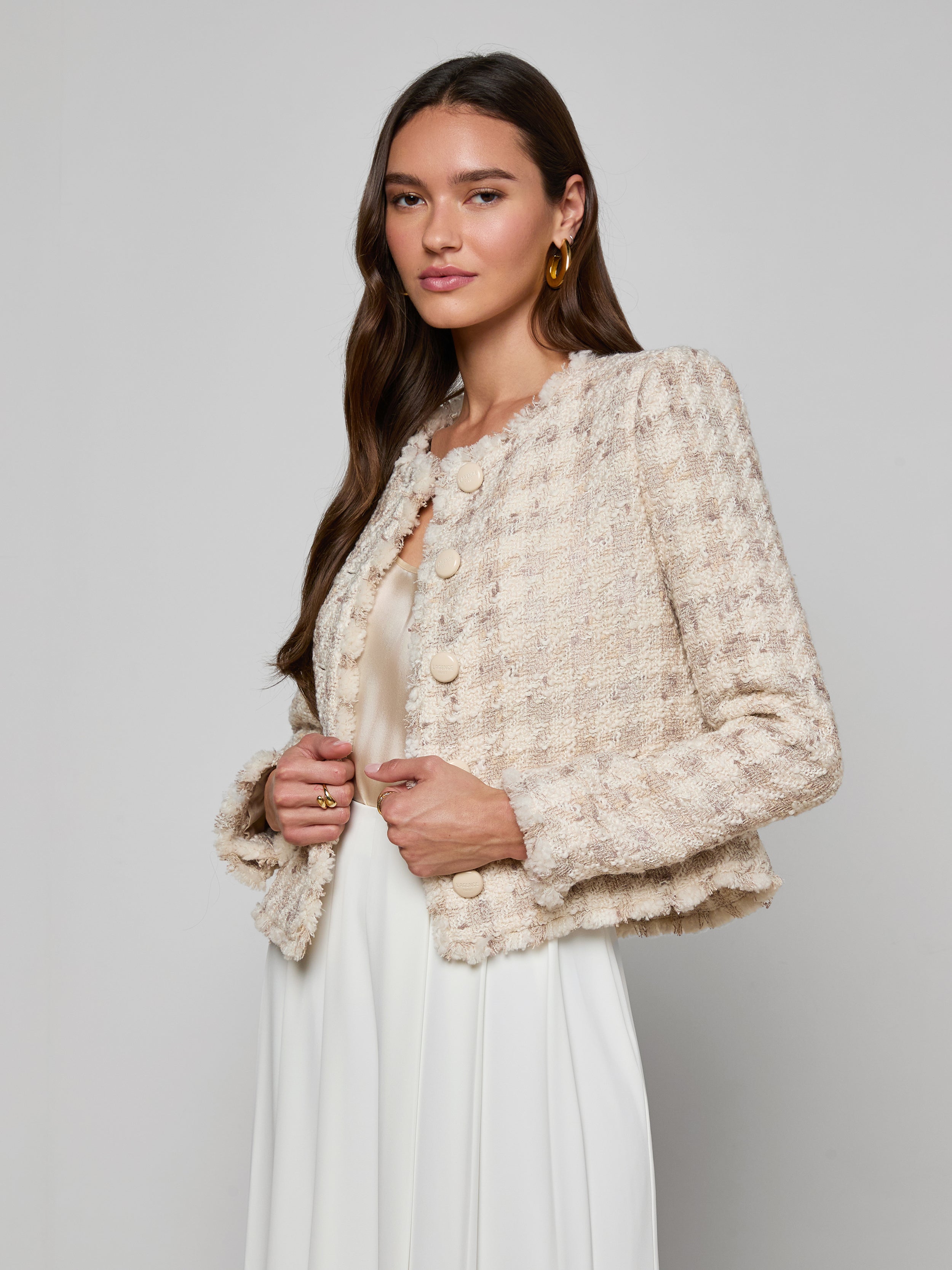 Zell Houndstooth Tweed Jacket In Taupe/grey Houndstooth