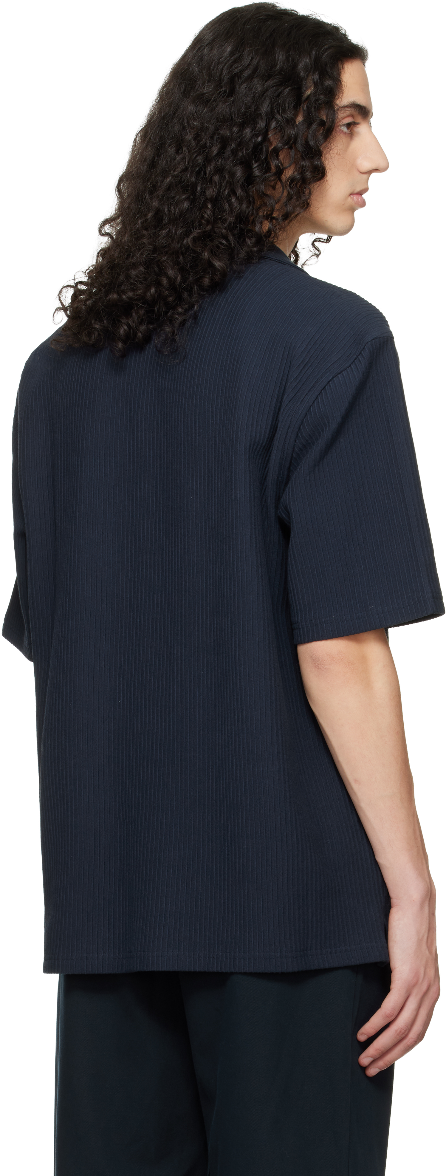 Navy Ribbed Cotton Shirt