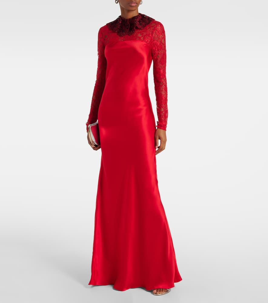 Lace-trimmed silk-blend satin gown