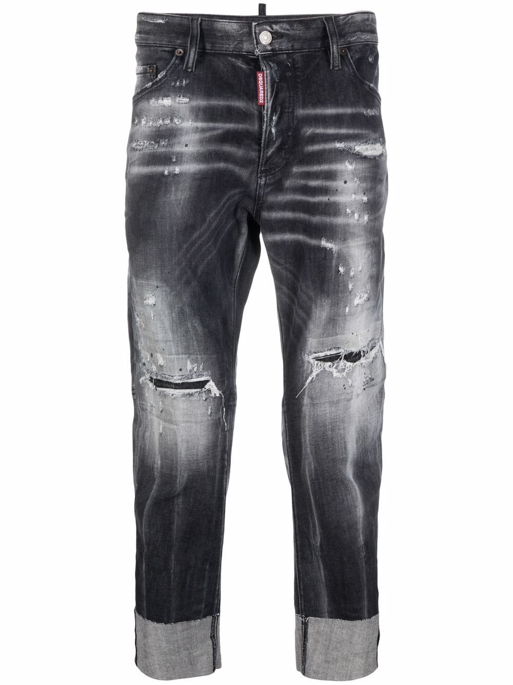 Distressed-finish denim jeans - Black