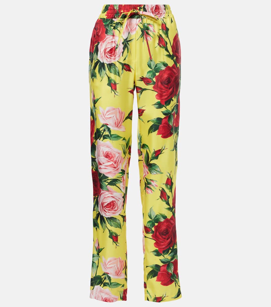 Floral silk straight pants