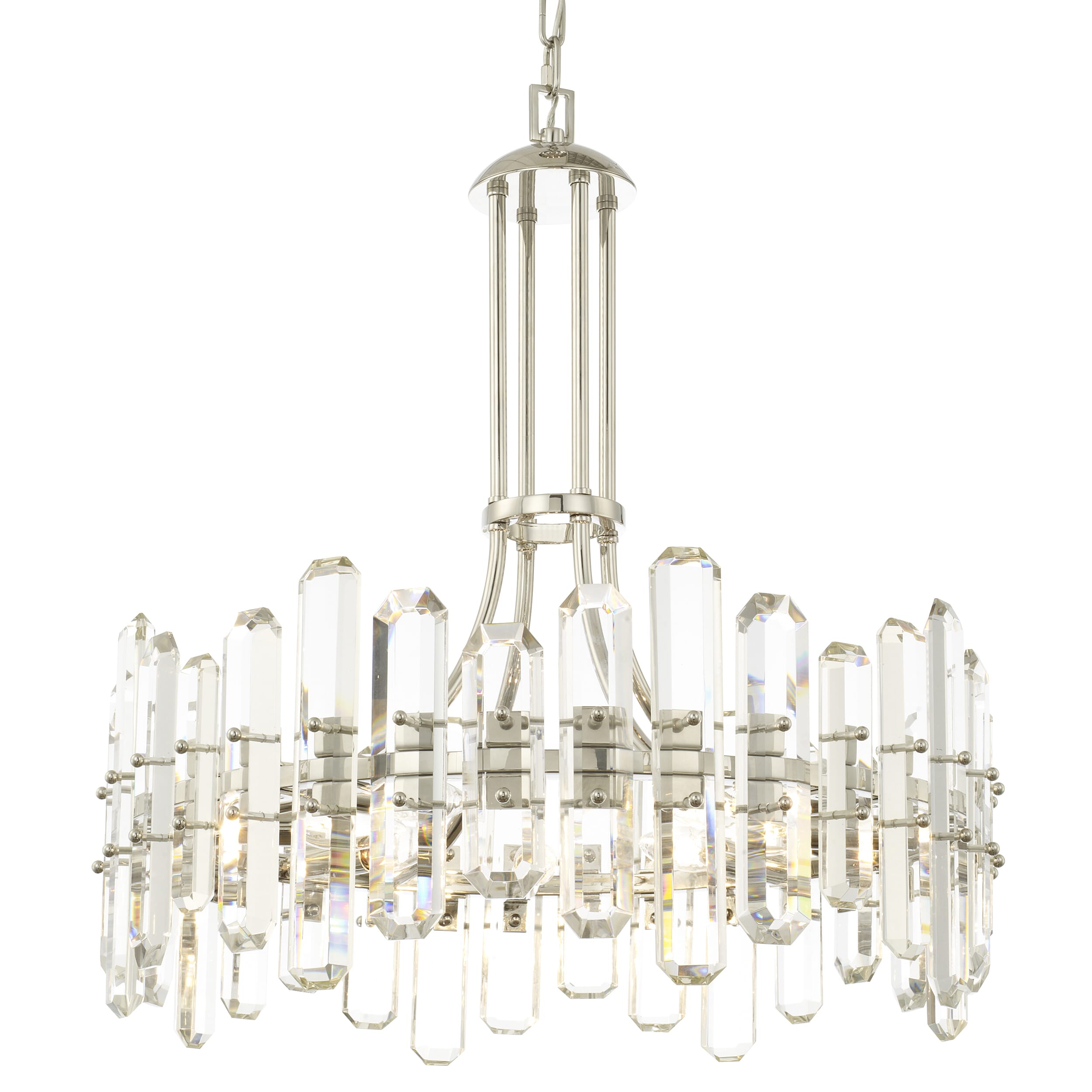 Bolton 6-Light 26" Transitional Chandelier in Polished Nickel with Faceted Crystal Elements Crysta