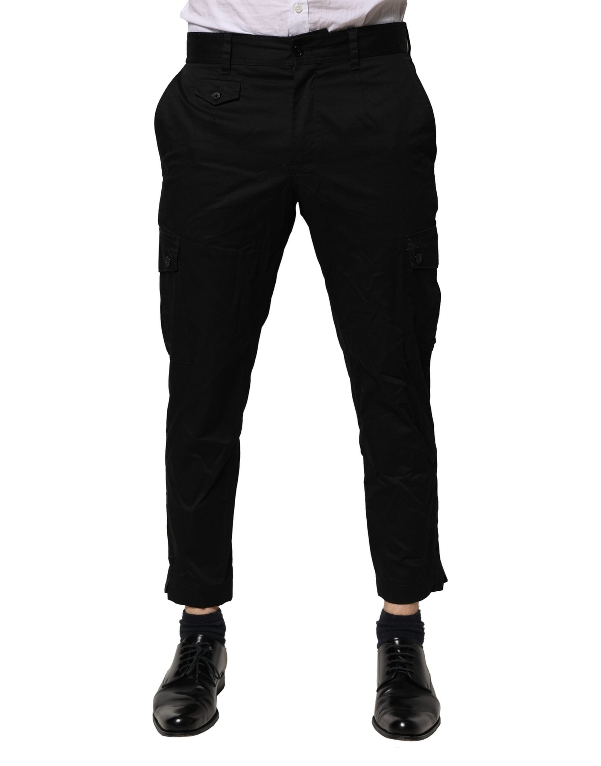 Cotton-Blend Dress Trousers — Black