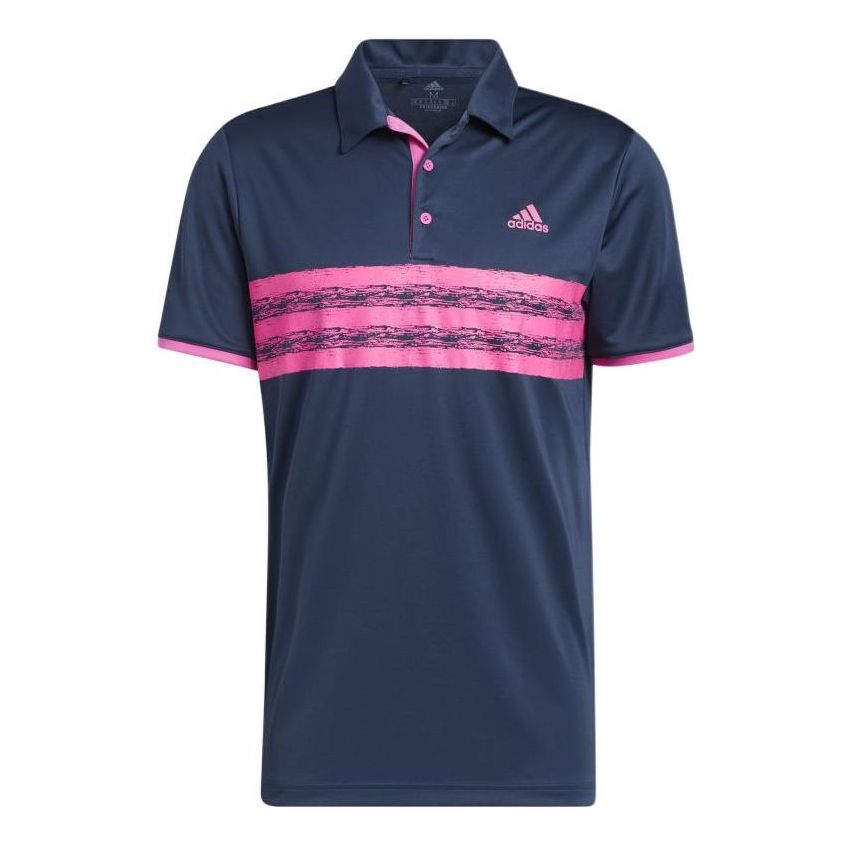 Men's Stripe Printing Golf Sports Short Sleeve Navy Blue Polo Shirt