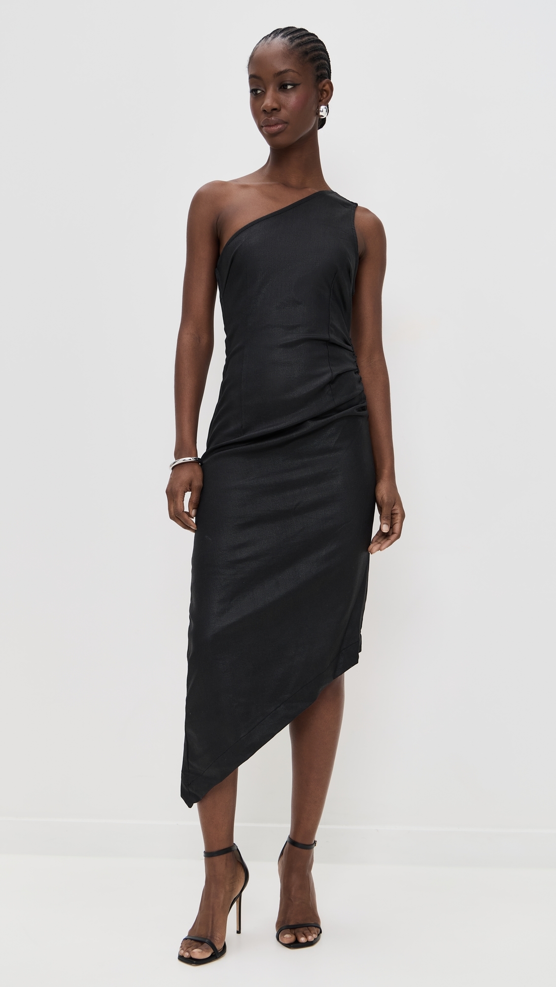 Esme One Shoulder Coated Midi Dress black coated