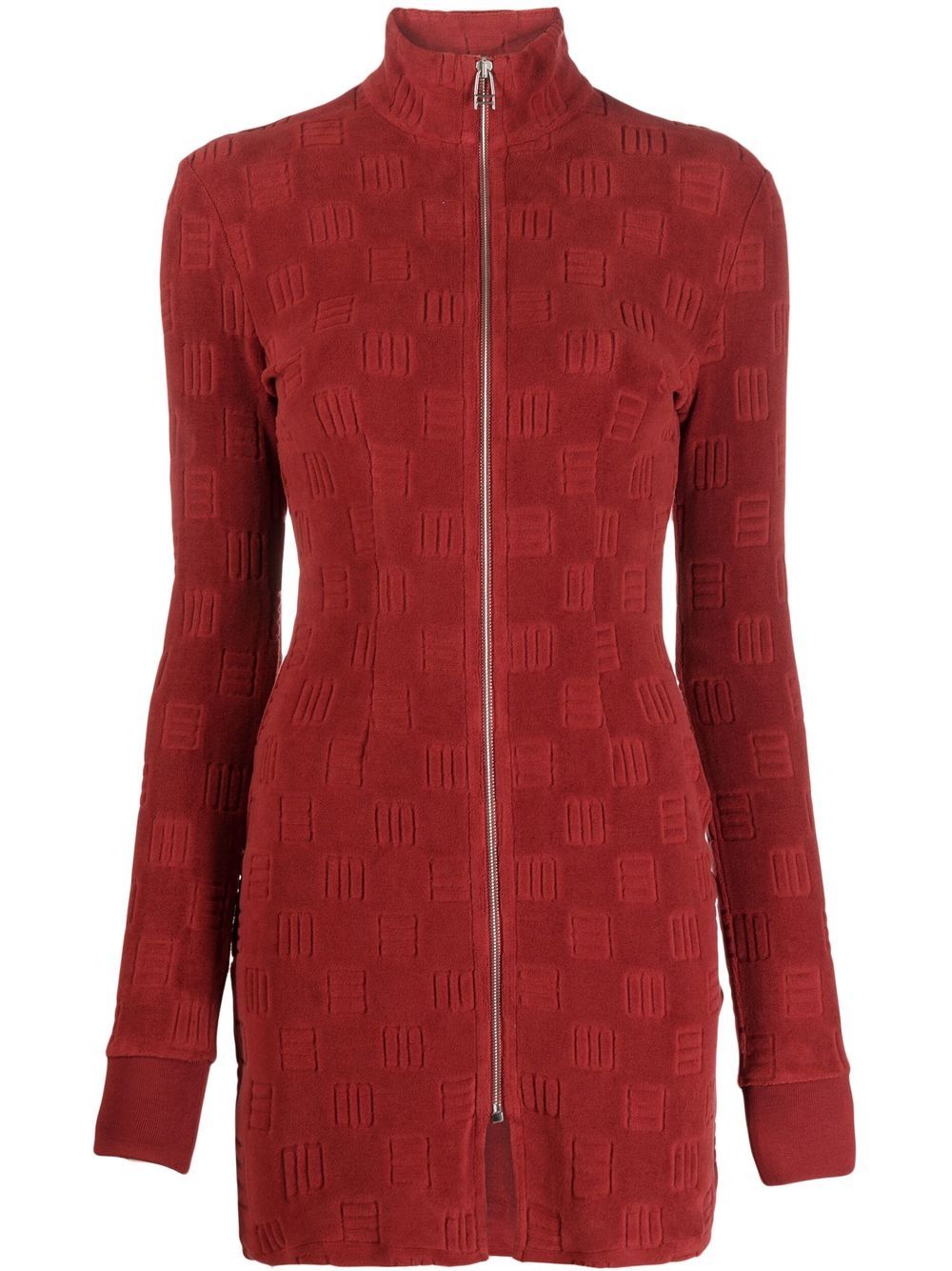 Monogram-pattern zip-front mini dress - Brown