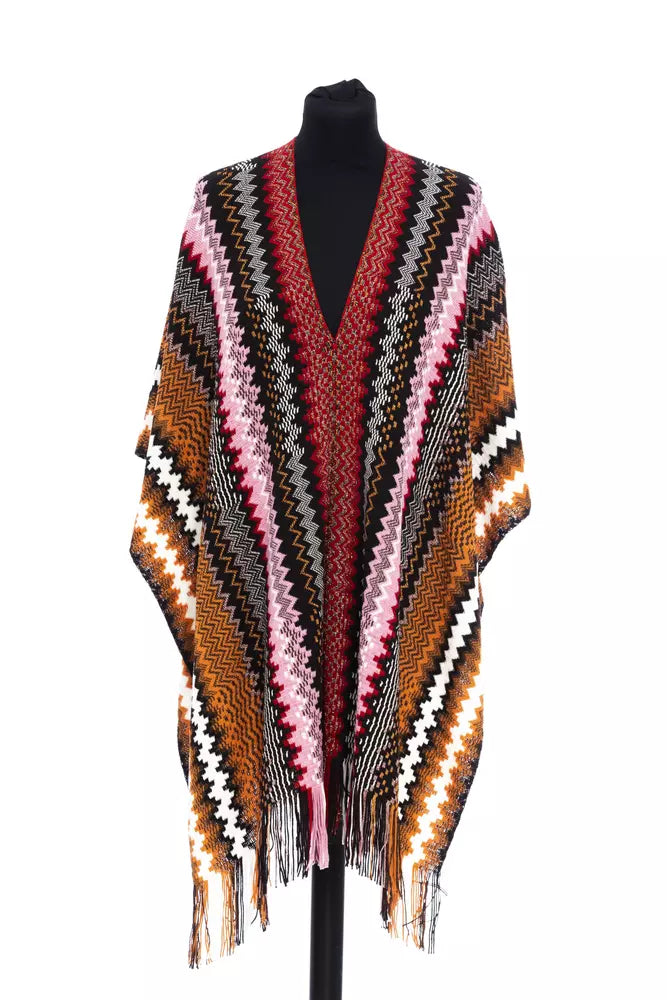 Geometric Jacquard Knit Poncho — Multicolor