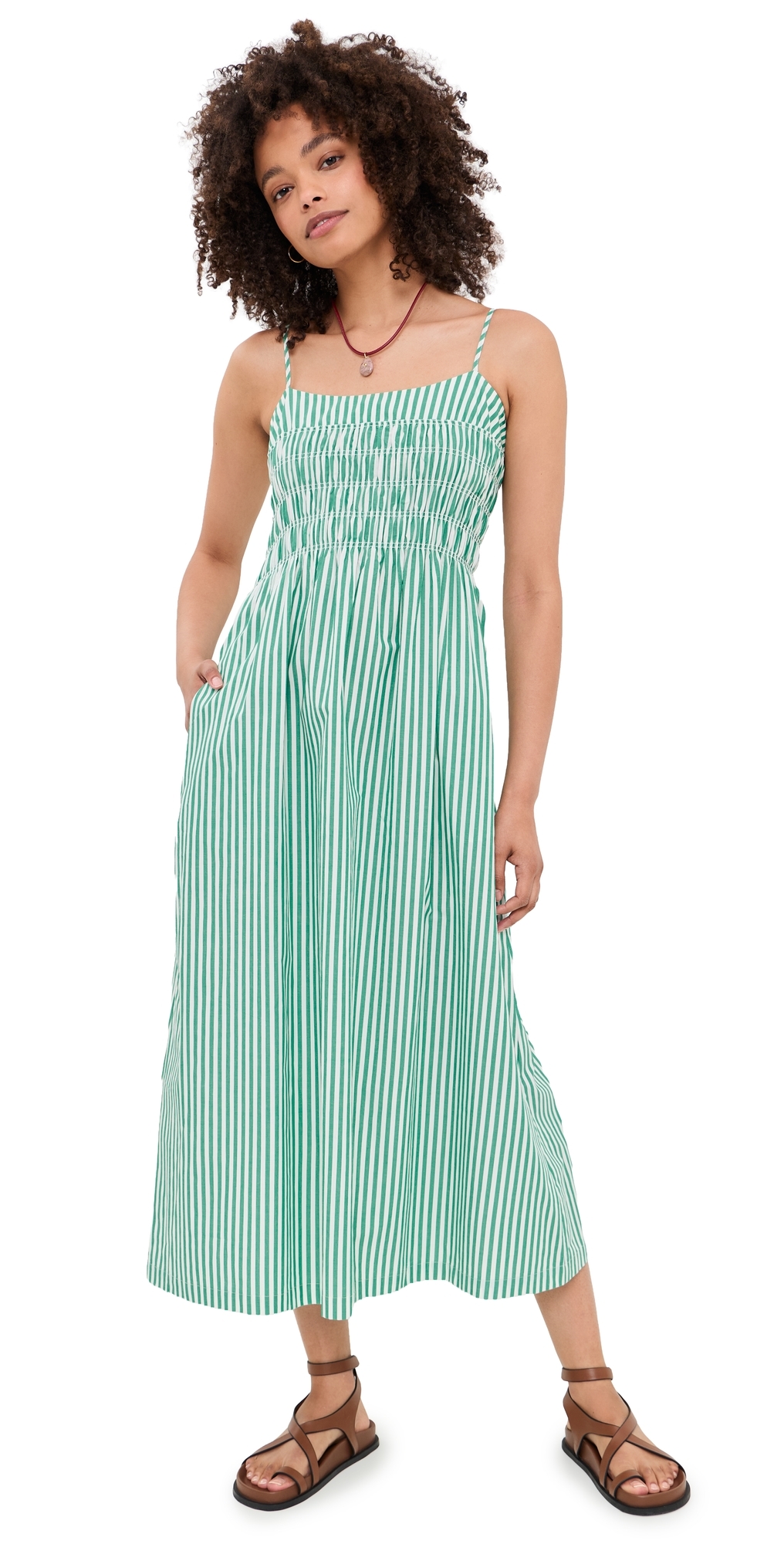 Primrose Dress Emerald Stripe