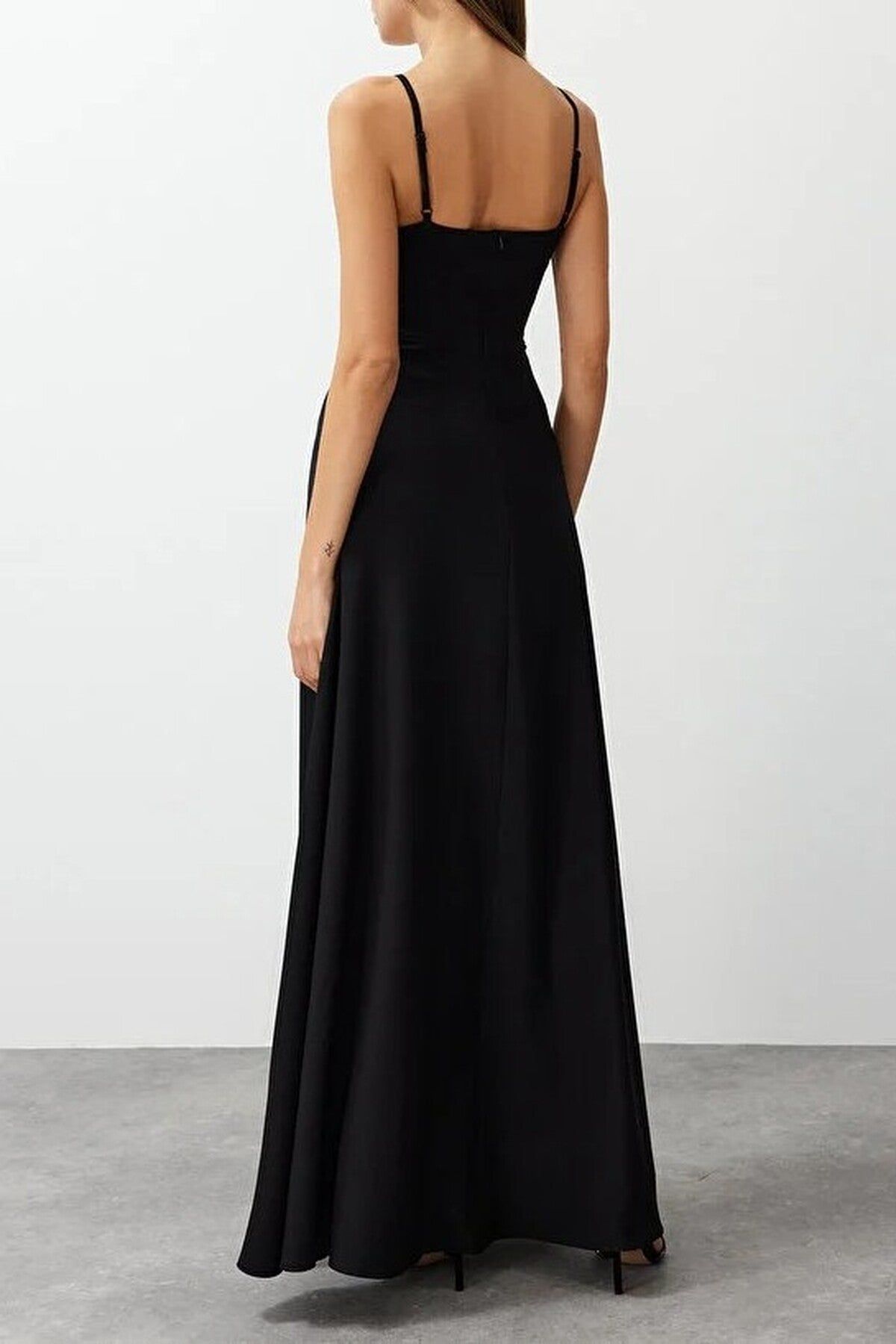 Wovcor Strappy Split Detail Maxi Evening Occasion Dress In Black