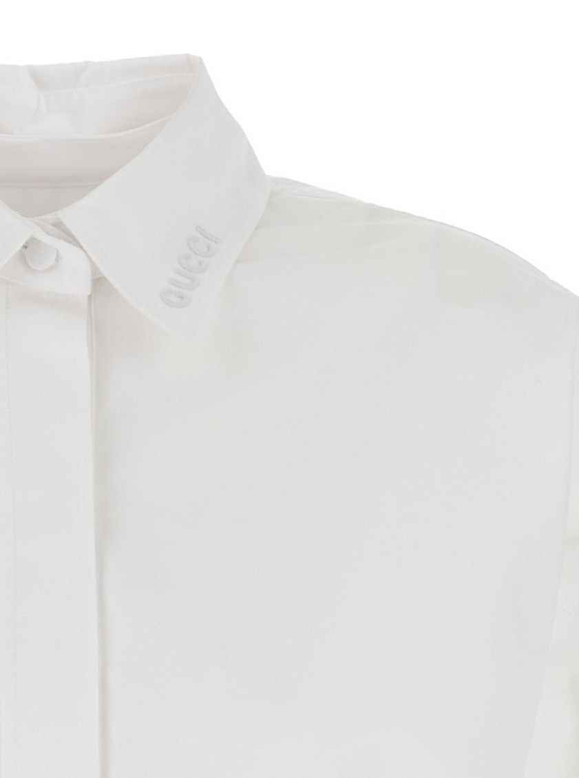 White Shirt With Classic Collar And Logo Lettering On The Collar In Cotton Woman