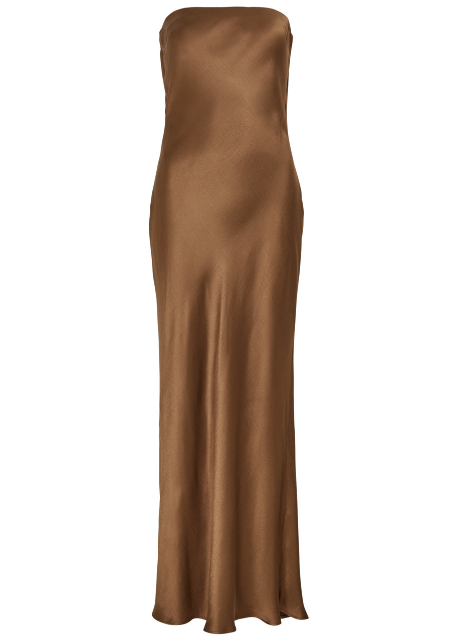 Moon Dance Strapless Satin Maxi Dress - Chocolate - 14 (UK14 / L)