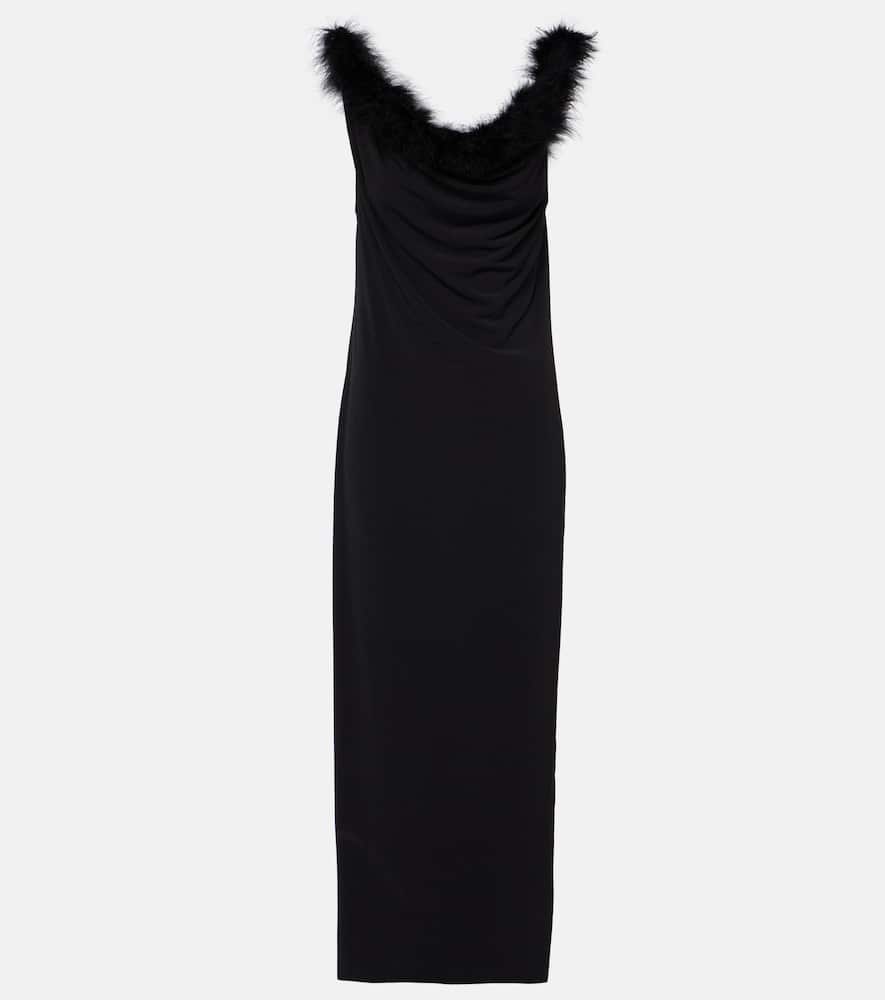 Boa feather-trimmed maxi dress