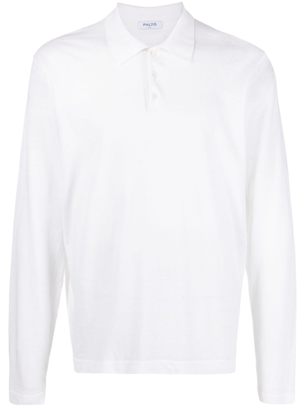Long-sleeved cotton-linen polo shirt - White