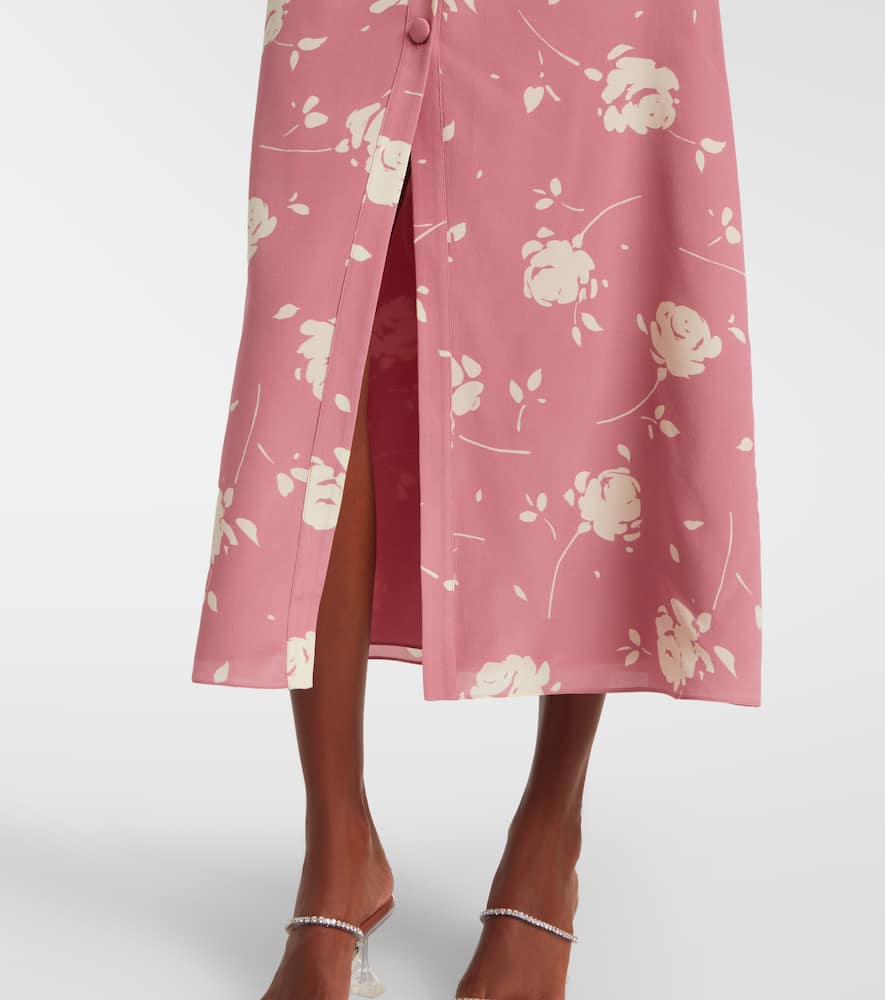 Floral ruffled silk midi dress