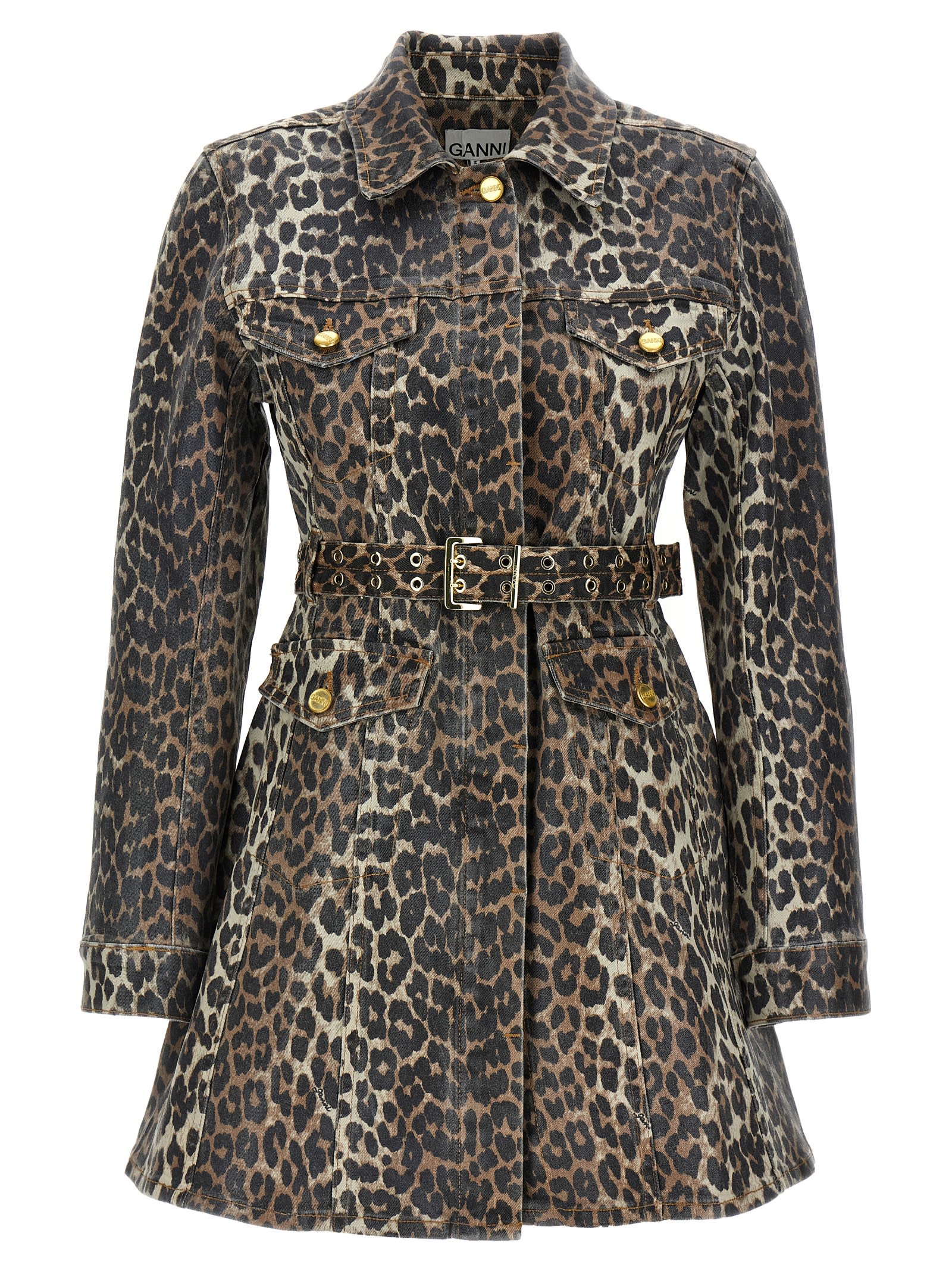 Leopard Print Foil Denim Dress