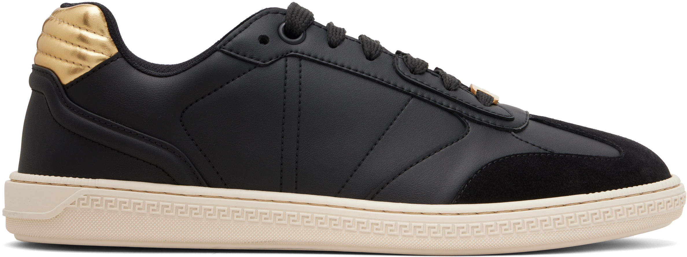 Black Greca Court Faux-Leather Sneakers