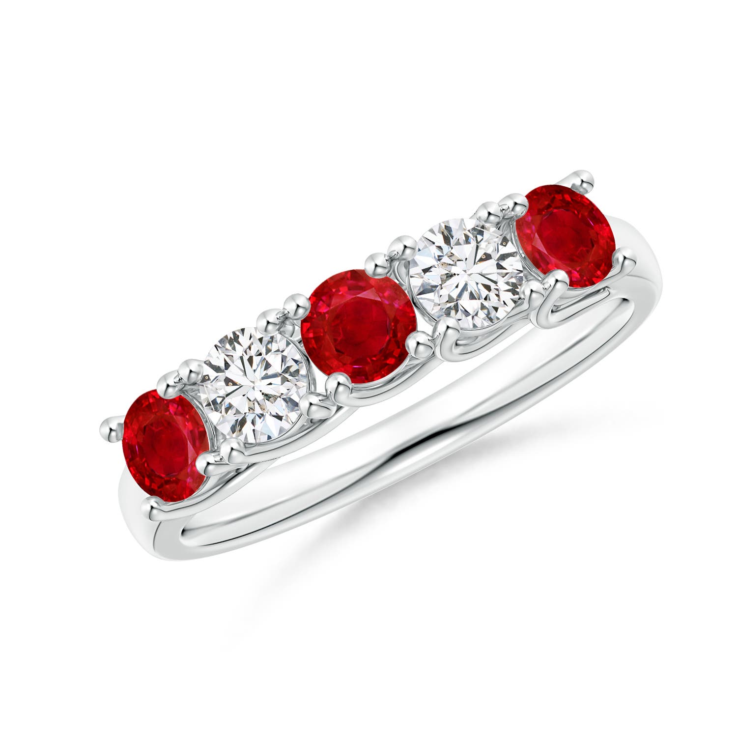 Angara 0.84 Carat Half Eternity Five Stone Ruby and Diamond Wedding Band in 14K White Gold