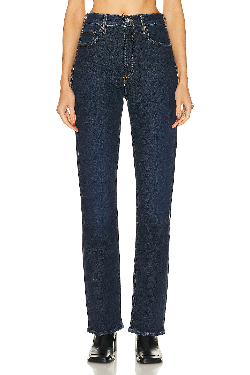 AGOLDE High Rise Stovepipe Jeans in Song - Denim-Dark. 32 also